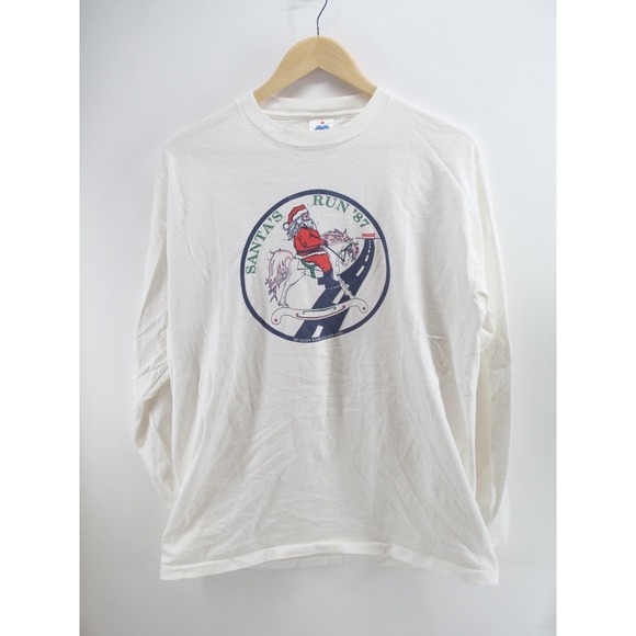 Vintage 1987 Santa's run 87 White T‎ shirt Miller Made in USA Large (42-44) - Picture 1 of 10